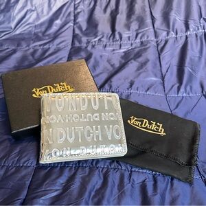 SOLD Von Dutch Logo Embossed Wallet.
Gift Box And Dust Cover silver New In Box